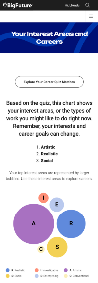 Intro page for Career quiz mobile view