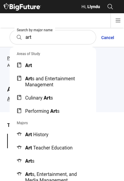 Search type-ahead functionality, mobile view